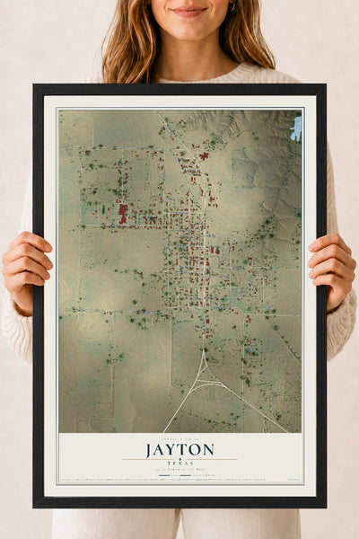 Map of Jayton, Texas, 18 x 24 inch print in a black wood frame
