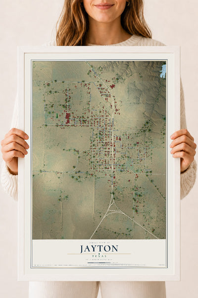 Map of Jayton, Texas, 18 x 24 inch print in a white wood frame