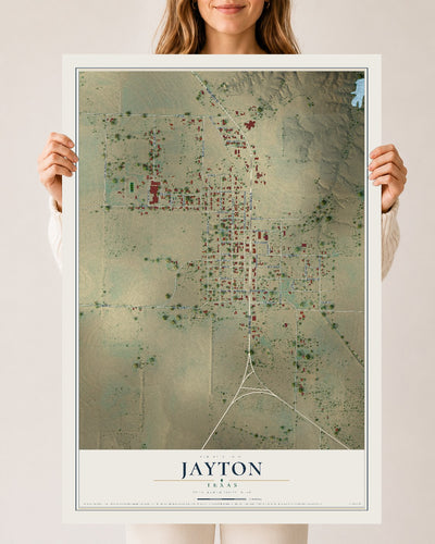 Map of Jayton, Texas, 24 x 36 inch unframed archival matte print