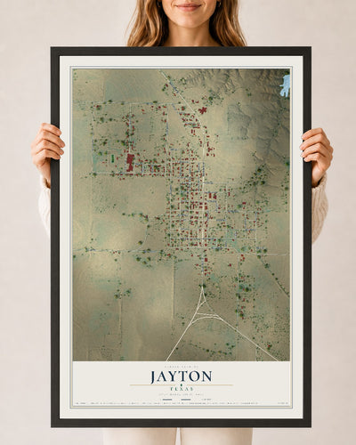 Map of Jayton, Texas, 24 x 36 inch print in a black wood frame