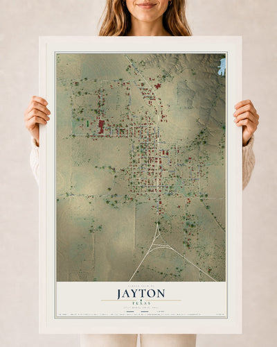 Map of Jayton, Texas, 24 x 36 inch print in a white wood frame