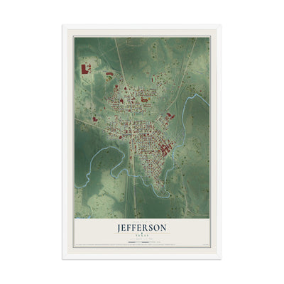Map of Jefferson, Texas, 12 x 18 inch print in a white wood frame