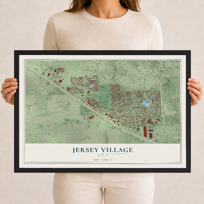 Map of Jersey Village, Texas, 12 x 18 inch print in a black wood frame