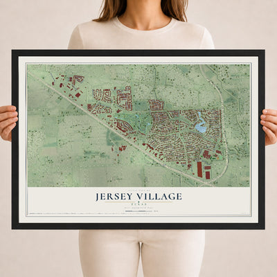Map of Jersey Village, Texas, 18 x 24 inch print in a black wood frame