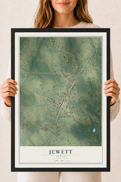 Map of Jewett, Texas, 18 x 24 inch print in a black wood frame