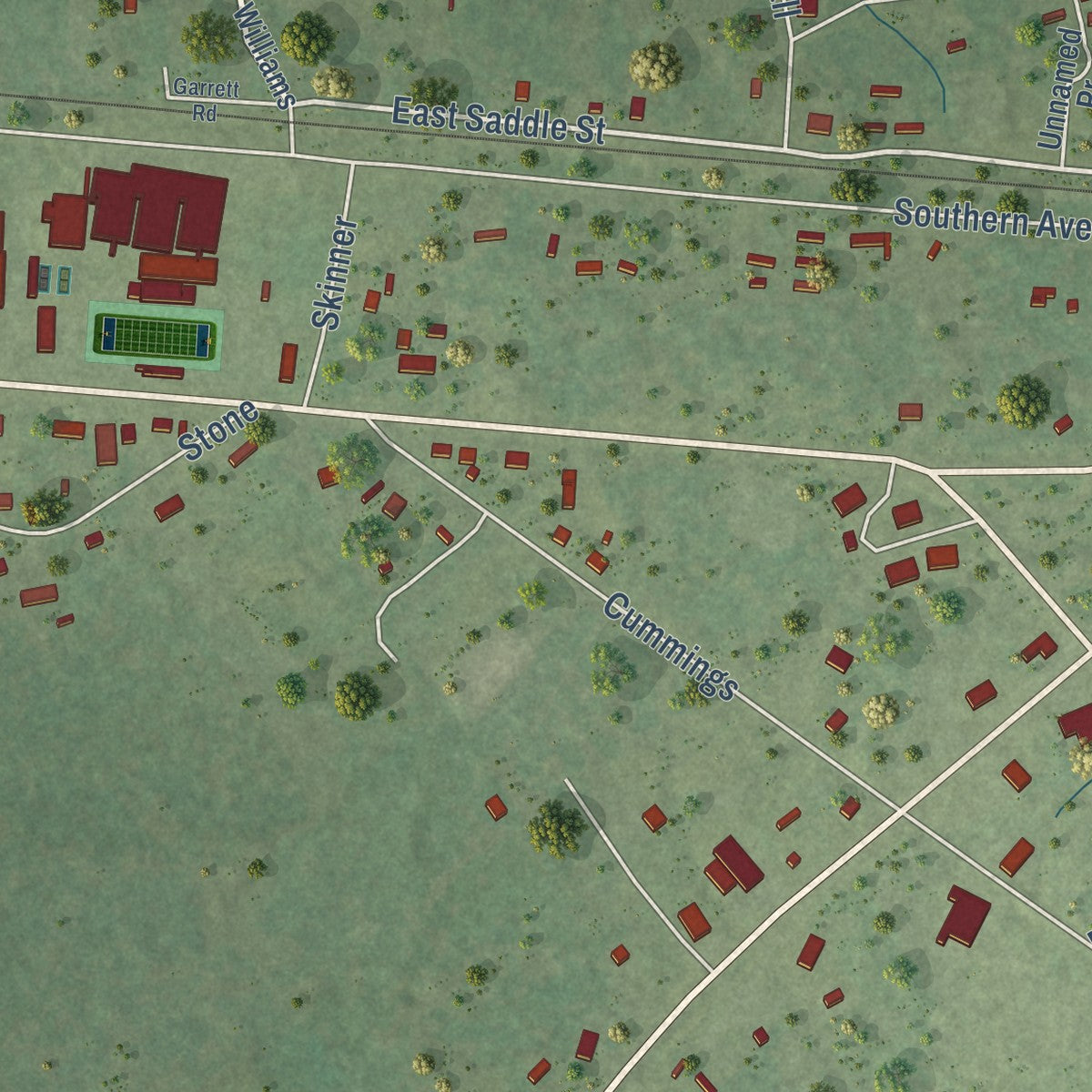 Close-up of the map of Joaquin, Texas print showing street and building detail