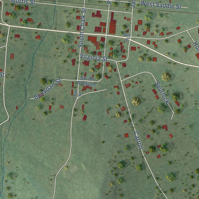 Second close-up of the map of Joaquin, Texas print showing more streets and buildings