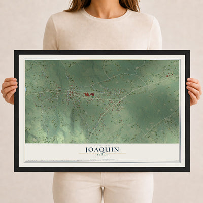 Map of Joaquin, Texas, 12 x 18 inch print in a black wood frame