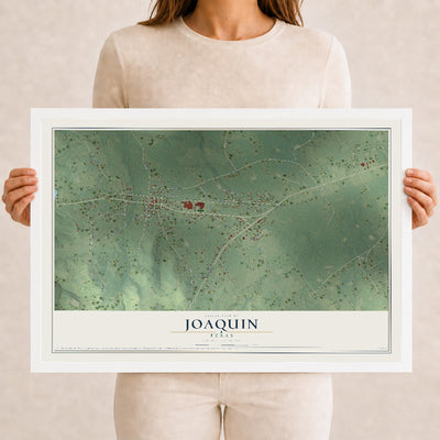 Map of Joaquin, Texas, 12 x 18 inch print in a white wood frame