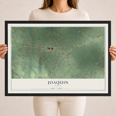 Map of Joaquin, Texas, 18 x 24 inch print in a black wood frame