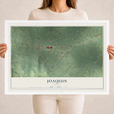 Map of Joaquin, Texas, 18 x 24 inch print in a white wood frame