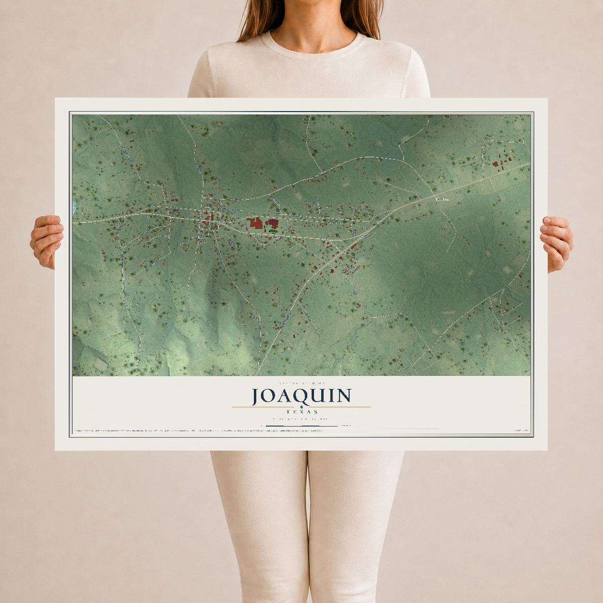 Map of Joaquin, Texas, 24 x 36 inch unframed archival matte print
