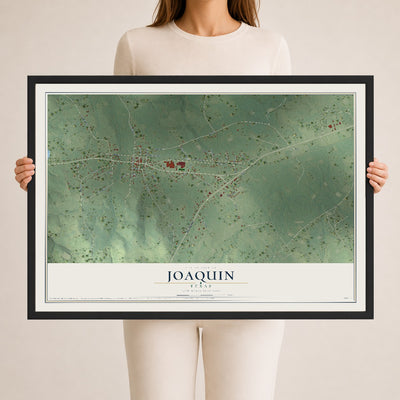 Map of Joaquin, Texas, 24 x 36 inch print in a black wood frame