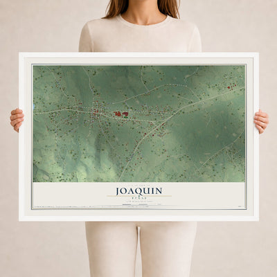 Map of Joaquin, Texas, 24 x 36 inch print in a white wood frame