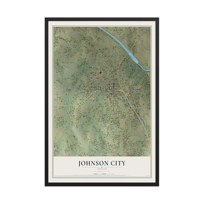 Map of Johnson City, Texas, 12 x 18 inch print in a black wood frame
