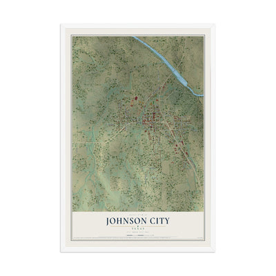 Map of Johnson City, Texas, 12 x 18 inch print in a white wood frame