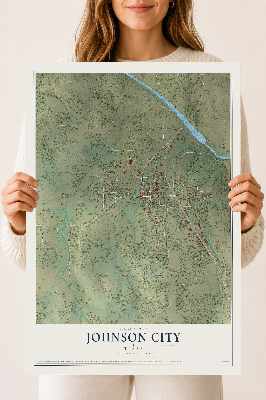 Map of Johnson City, Texas, 18 x 24 inch unframed archival matte print