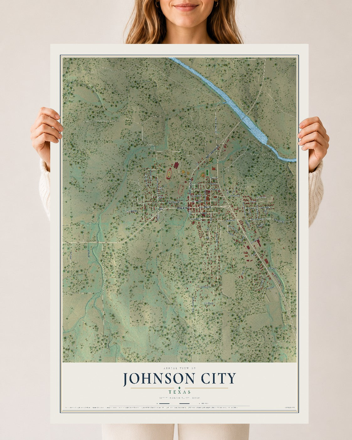 Map of Johnson City, Texas, 24 x 36 inch unframed archival matte print