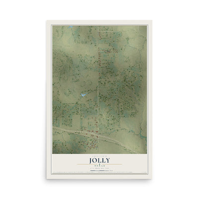 Map of Jolly, Texas, 12 x 18 inch unframed archival matte print