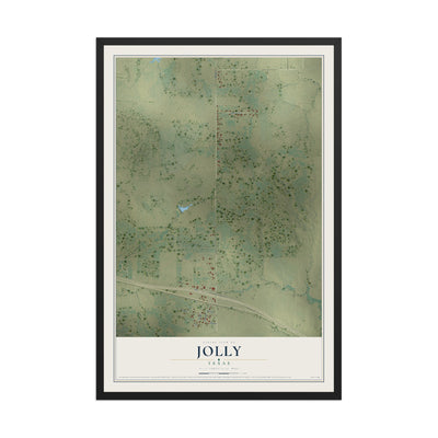 Map of Jolly, Texas, 12 x 18 inch print in a black wood frame