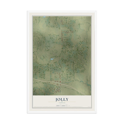 Map of Jolly, Texas, 12 x 18 inch print in a white wood frame