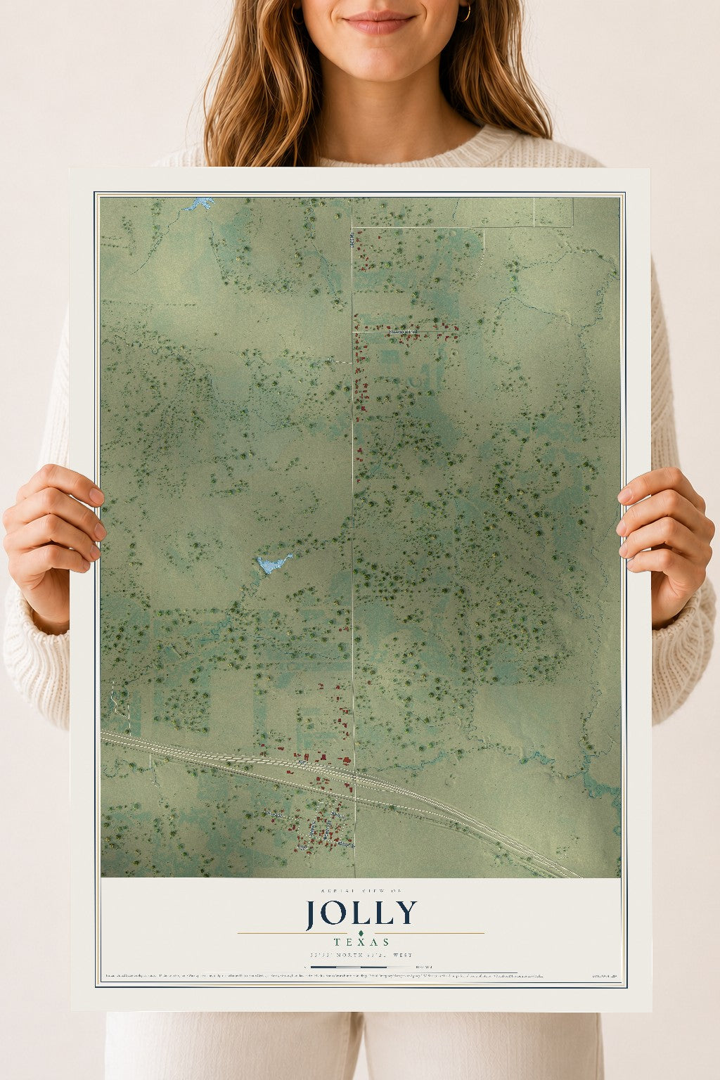 Map of Jolly, Texas, 18 x 24 inch unframed archival matte print
