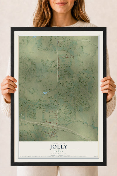 Map of Jolly, Texas, 18 x 24 inch print in a black wood frame