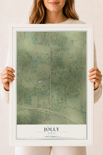 Map of Jolly, Texas, 18 x 24 inch print in a white wood frame