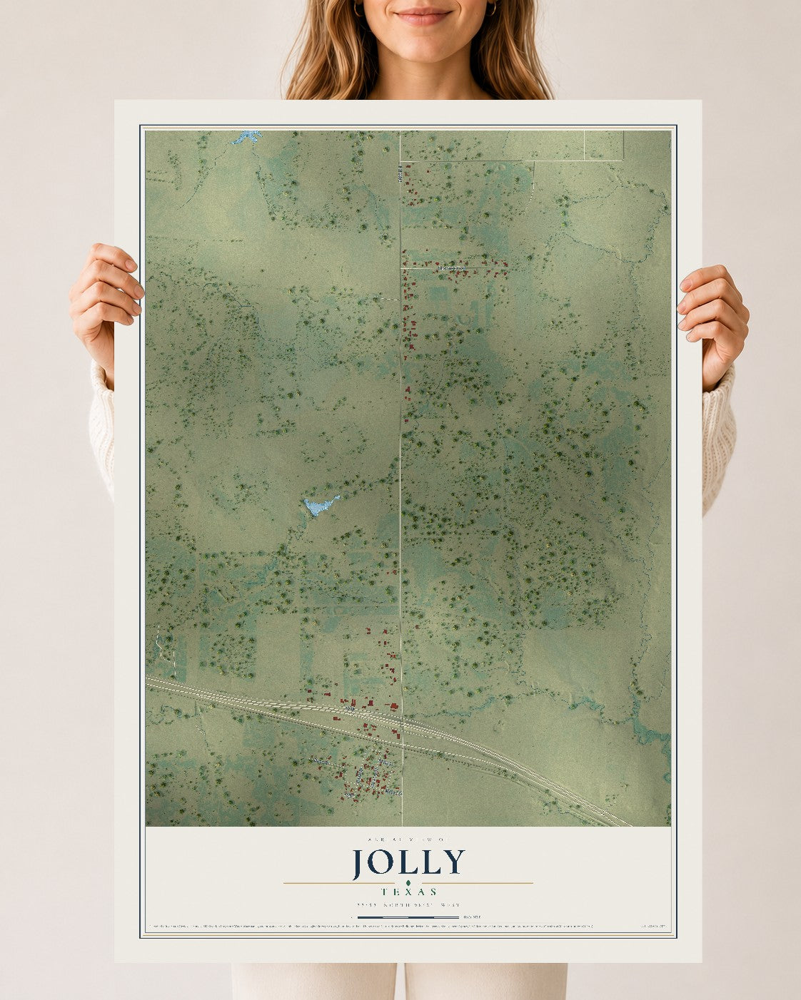 Map of Jolly, Texas, 24 x 36 inch unframed archival matte print