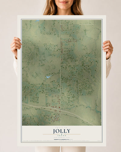 Map of Jolly, Texas, 24 x 36 inch unframed archival matte print