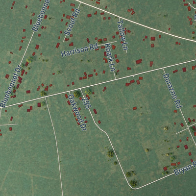 Second close-up of the map of Jones Creek, Texas print showing more streets and buildings