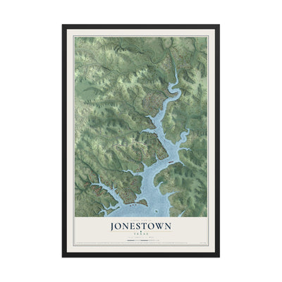 Map of Jonestown, Texas, 12 x 18 inch print in a black wood frame