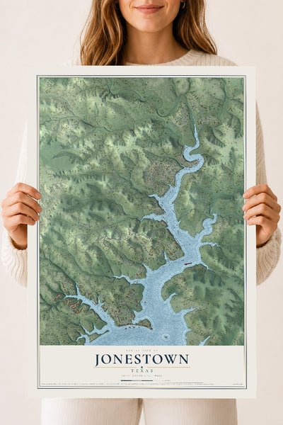 Map of Jonestown, Texas, 18 x 24 inch unframed archival matte print