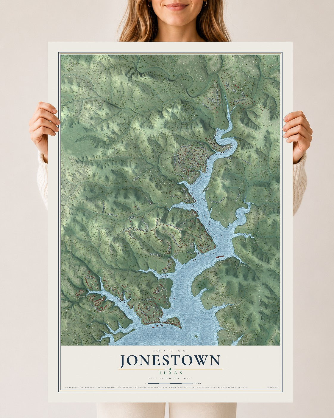 Map of Jonestown, Texas, 24 x 36 inch unframed archival matte print