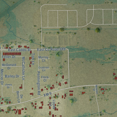 Second close-up of the map of Josephine, Texas print showing more streets and buildings