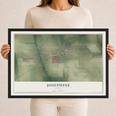 Map of Josephine, Texas, 12 x 18 inch print in a black wood frame