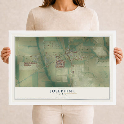 Map of Josephine, Texas, 12 x 18 inch print in a white wood frame