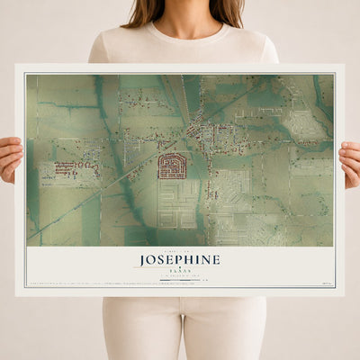 Map of Josephine, Texas, 18 x 24 inch unframed archival matte print