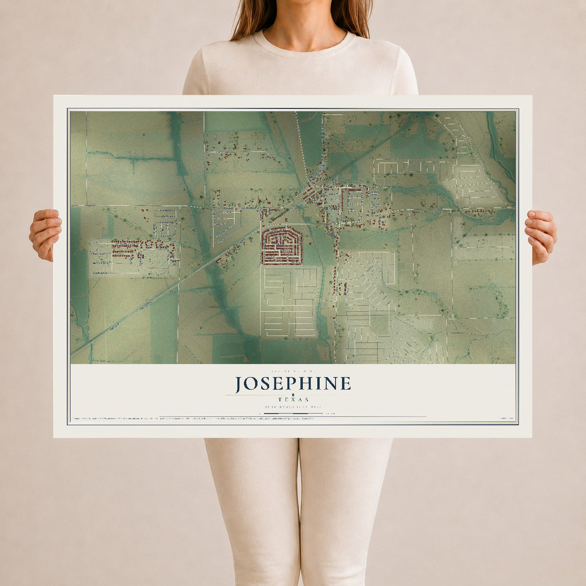Map of Josephine, Texas, 24 x 36 inch unframed archival matte print