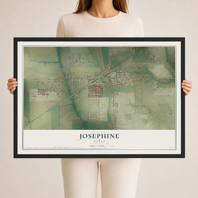 Map of Josephine, Texas, 24 x 36 inch print in a black wood frame