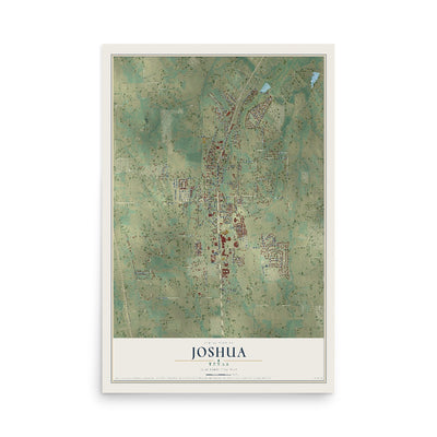 Map of Joshua, Texas, 12 x 18 inch unframed archival matte print