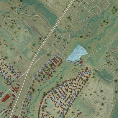 Second close-up of the map of Joshua, Texas print showing more streets and buildings