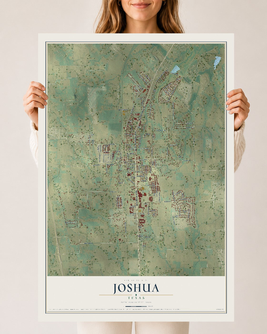Map of Joshua, Texas, 24 x 36 inch unframed archival matte print