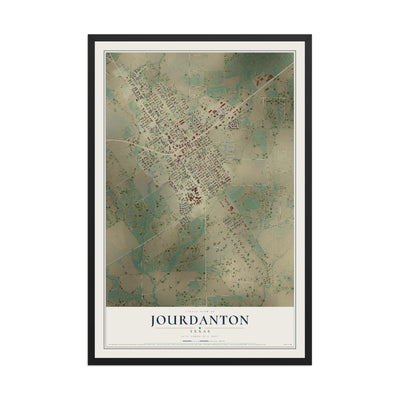 Map of Jourdanton, Texas, 12 x 18 inch print in a black wood frame