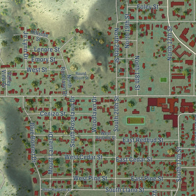 Close-up of the map of Junction, Texas print showing street and building detail