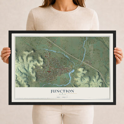 Map of Junction, Texas, 12 x 18 inch print in a black wood frame