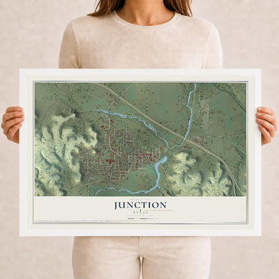 Map of Junction, Texas, 12 x 18 inch print in a white wood frame