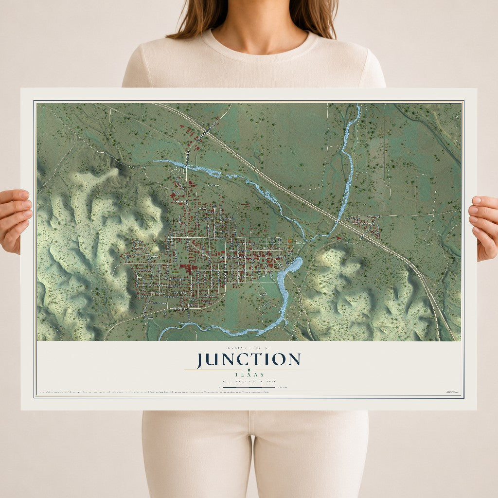 Map of Junction, Texas, 18 x 24 inch unframed archival matte print