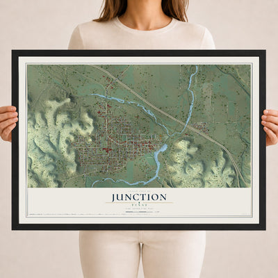Map of Junction, Texas, 18 x 24 inch print in a black wood frame