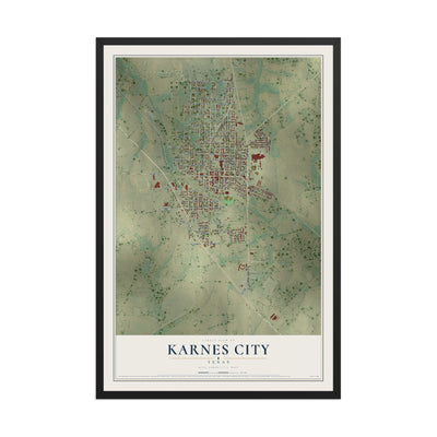 Map of Karnes City, Texas, 12 x 18 inch print in a black wood frame